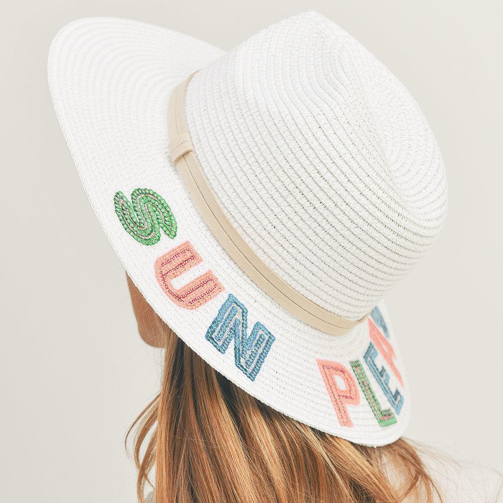 Sun Please Sequin Message Straw Panama Sun Hat - Jewelry Store by Erik Rayo