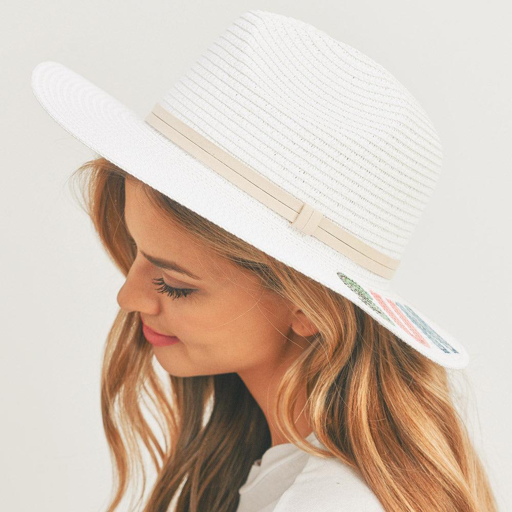 Sun Please Sequin Message Straw Panama Sun Hat - Jewelry Store by Erik Rayo