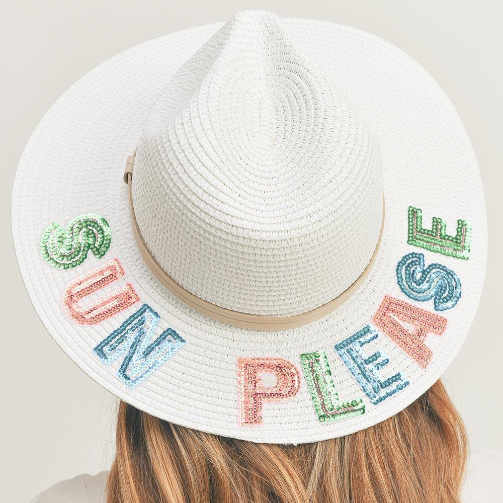 Sun Please Sequin Message Straw Panama Sun Hat - Jewelry Store by Erik Rayo