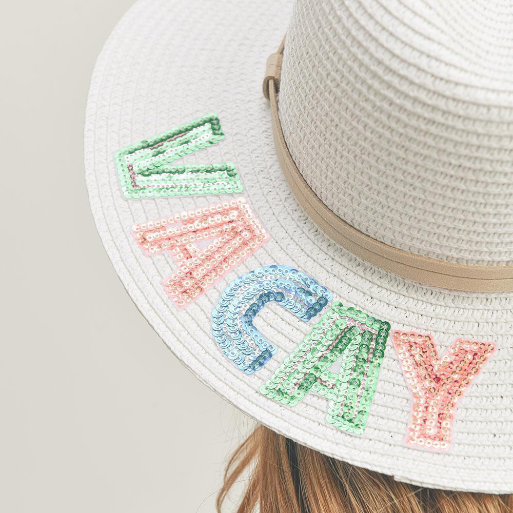 Vacay Vibes Sequin Message Straw Panama Sun Hat - Jewelry Store by Erik Rayo
