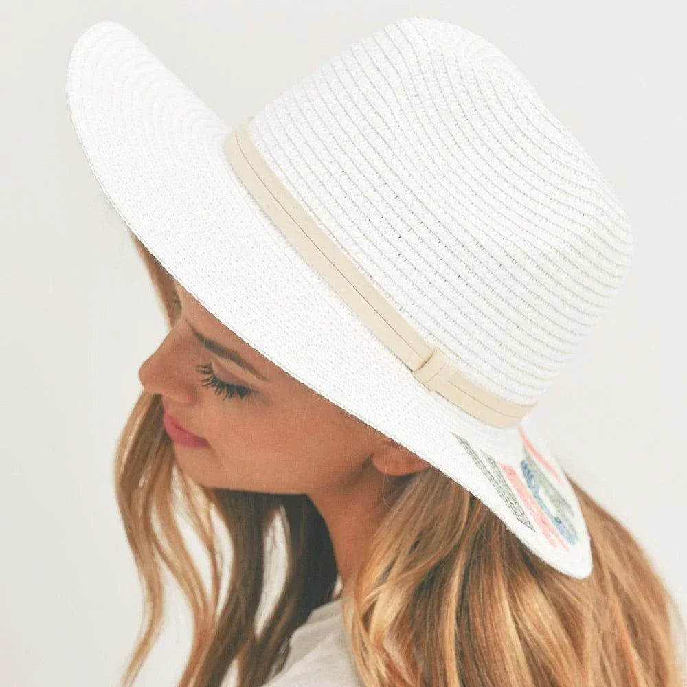 Vacay Vibes Sequin Message Straw Panama Sun Hat - Jewelry Store by Erik Rayo