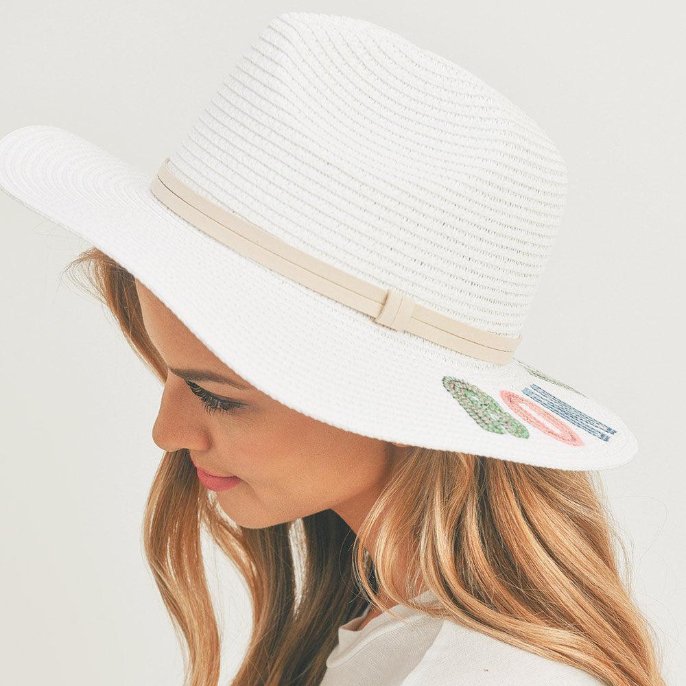 Bon Voyage Sequin Message Straw Panama Sun Hat - Jewelry Store by Erik Rayo