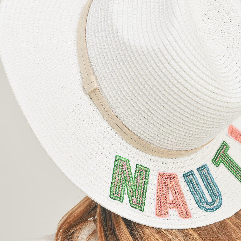 Nauti Sequin Message Straw Panama Sun Hat - Jewelry Store by Erik Rayo