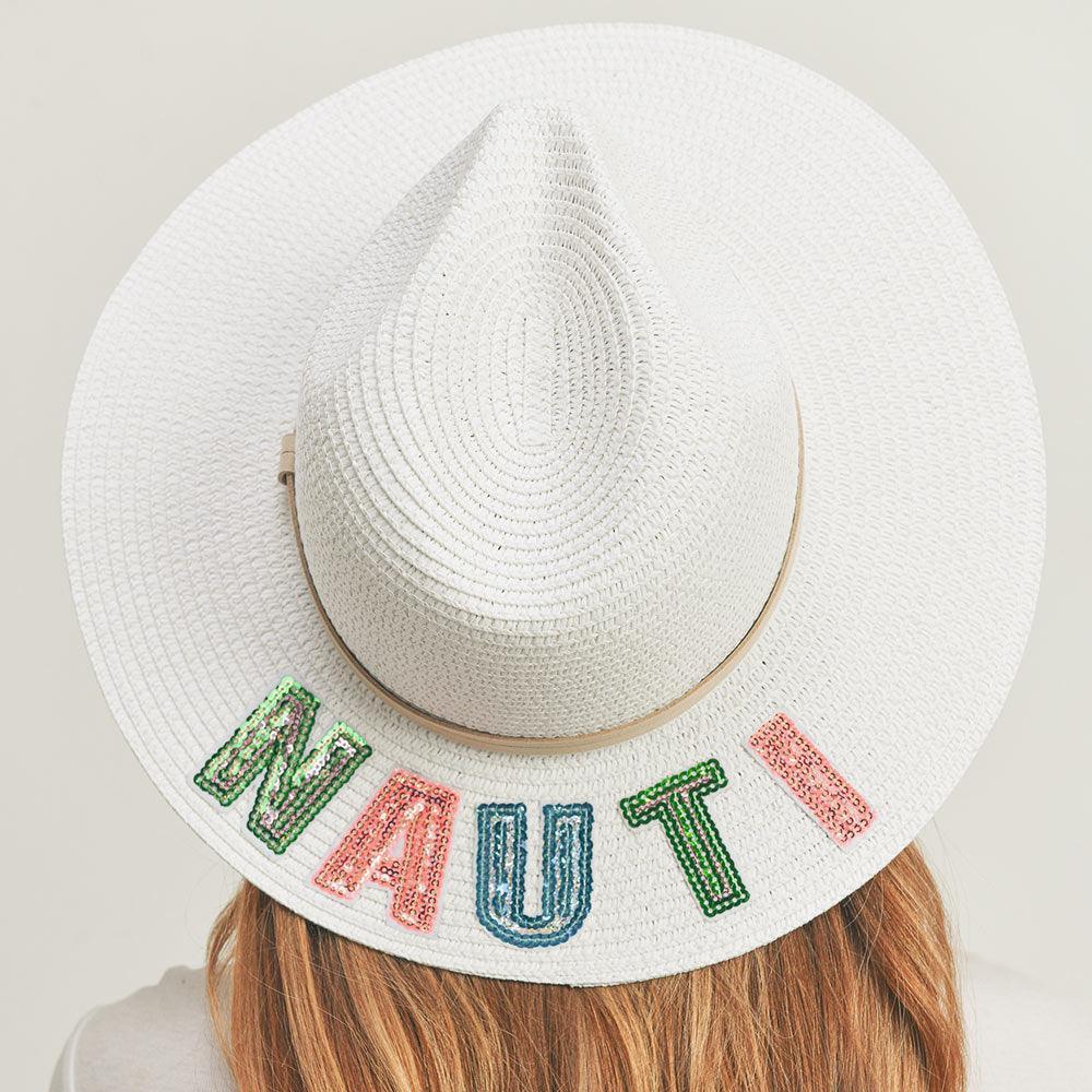 Nauti Sequin Message Straw Panama Sun Hat - Jewelry Store by Erik Rayo