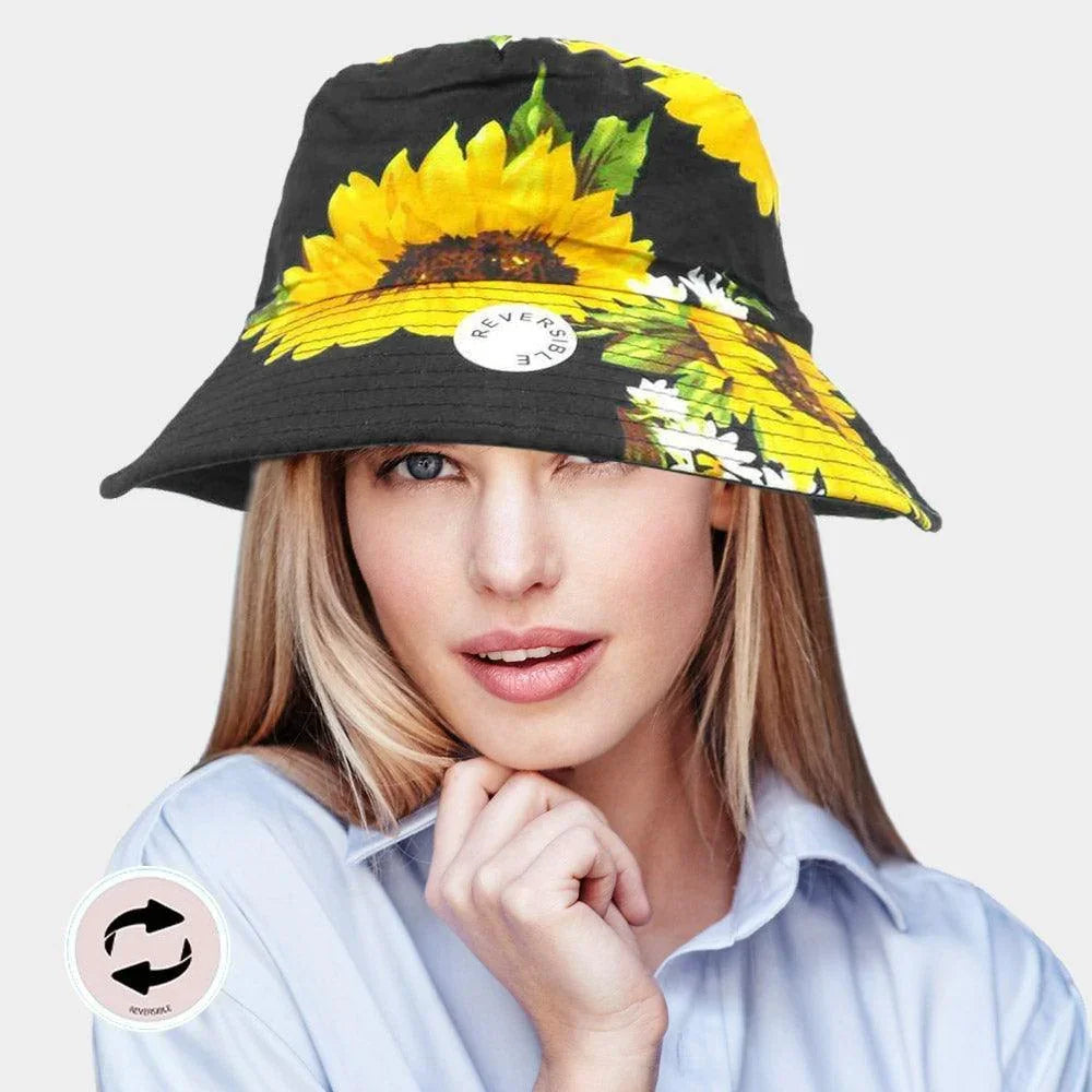 Reversible Sunflower Print Bucket Hat - Jewelry Store by Erik Rayo