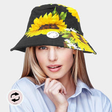 Load image into Gallery viewer, Reversible Sunflower Print Bucket Hat
