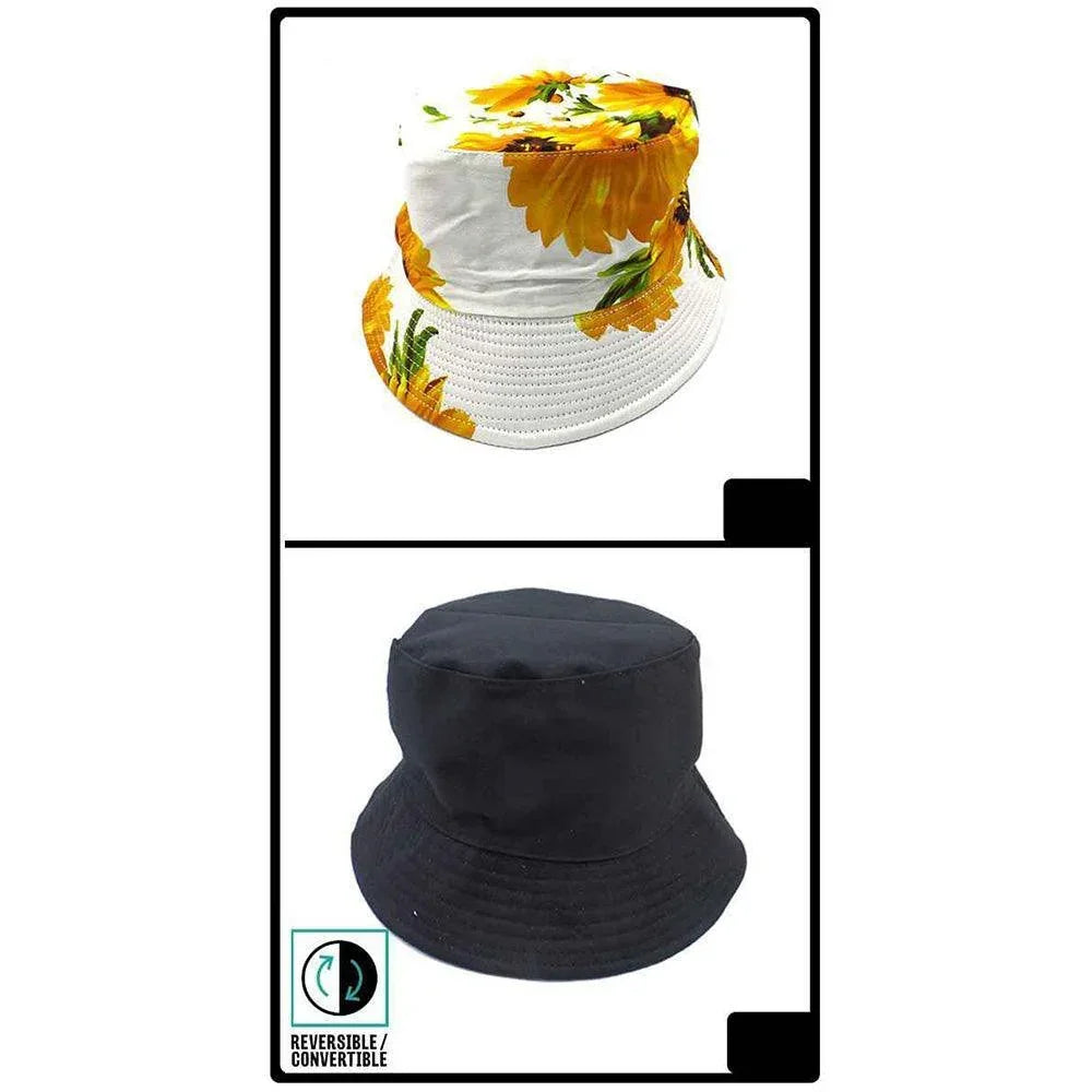 Reversible Sunflower Print Bucket Hat - Jewelry Store by Erik Rayo