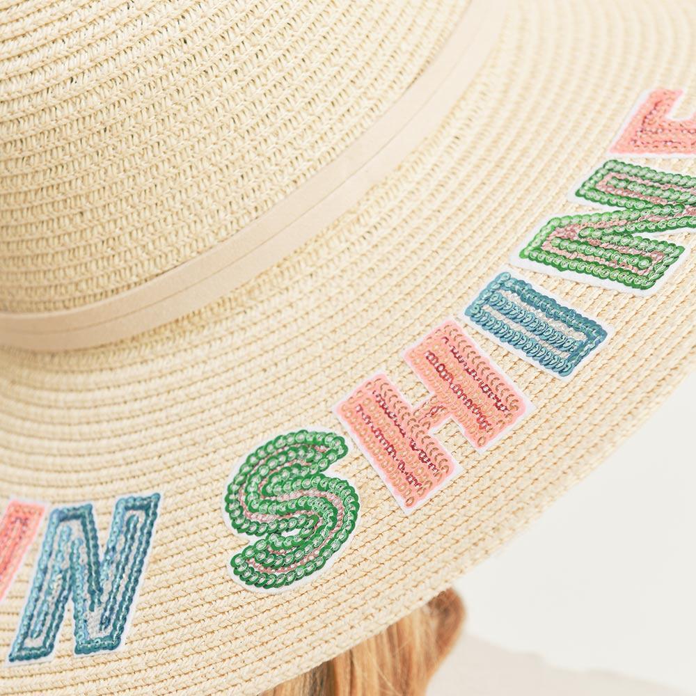 Let The Sun Shine Sequin Message Straw Panama Sun Hat - Jewelry Store by Erik Rayo