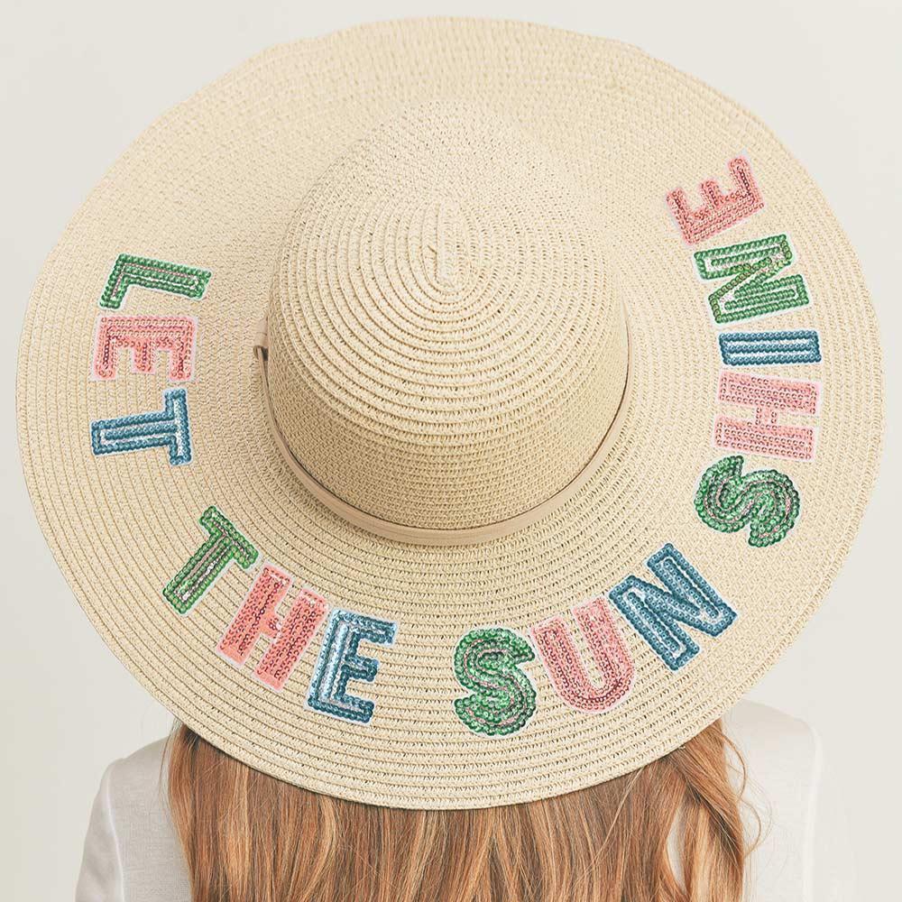 Let The Sun Shine Sequin Message Straw Panama Sun Hat - Jewelry Store by Erik Rayo