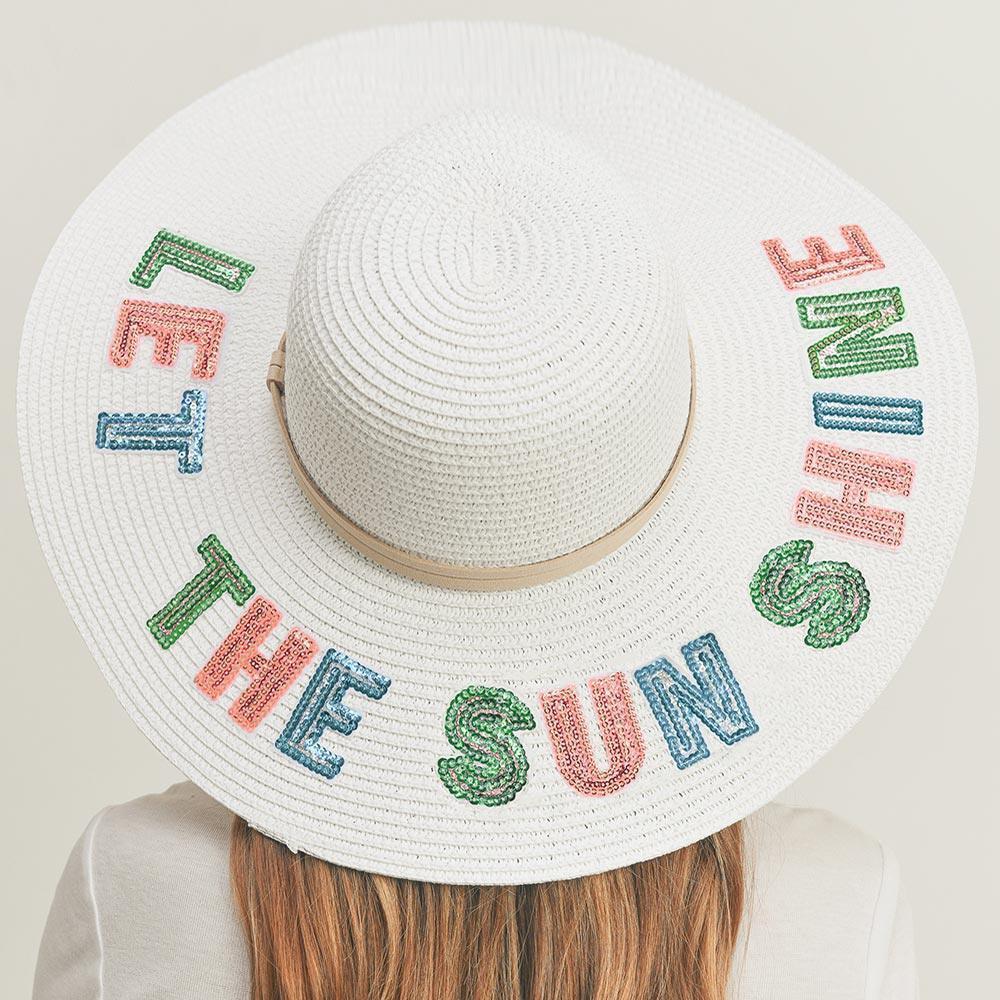 Let The Sun Shine Sequin Message Straw Panama Sun Hat - Jewelry Store by Erik Rayo