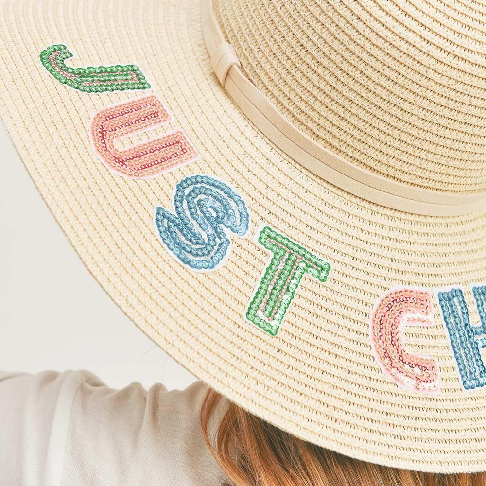 Just Chill Out Sequin Message Straw Panama Sun Hat - Jewelry Store by Erik Rayo
