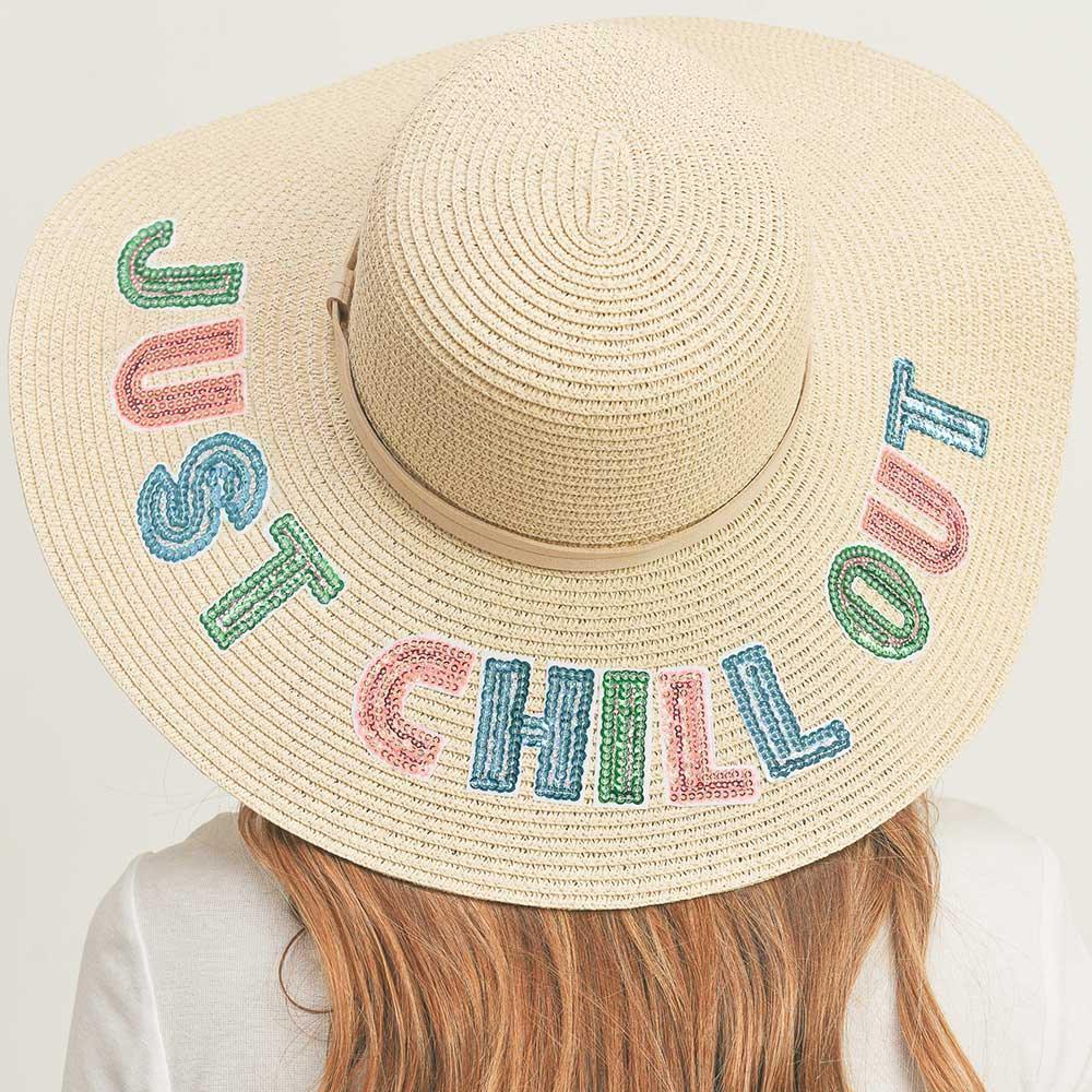 Just Chill Out Sequin Message Straw Panama Sun Hat - Jewelry Store by Erik Rayo