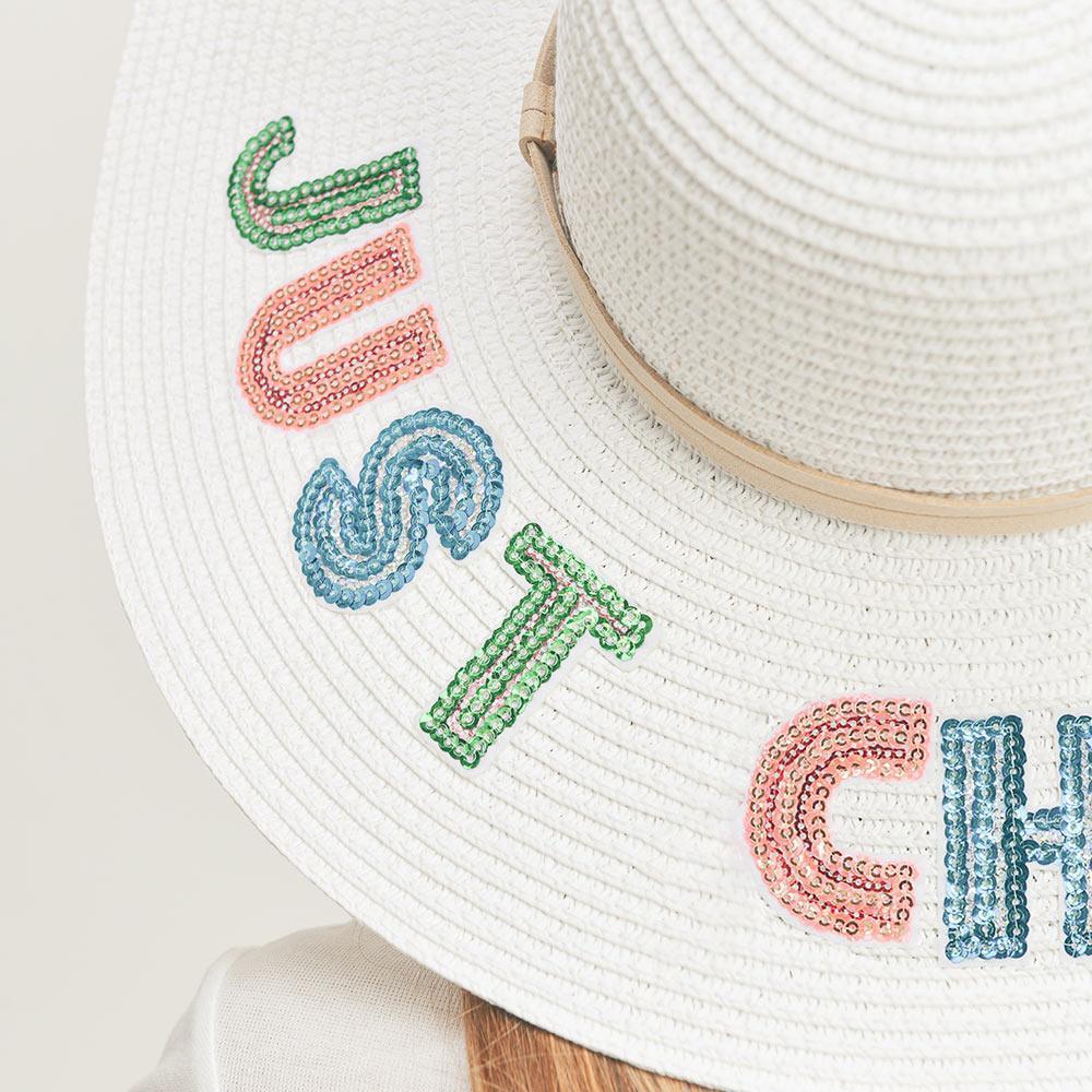 Just Chill Out Sequin Message Straw Panama Sun Hat - Jewelry Store by Erik Rayo