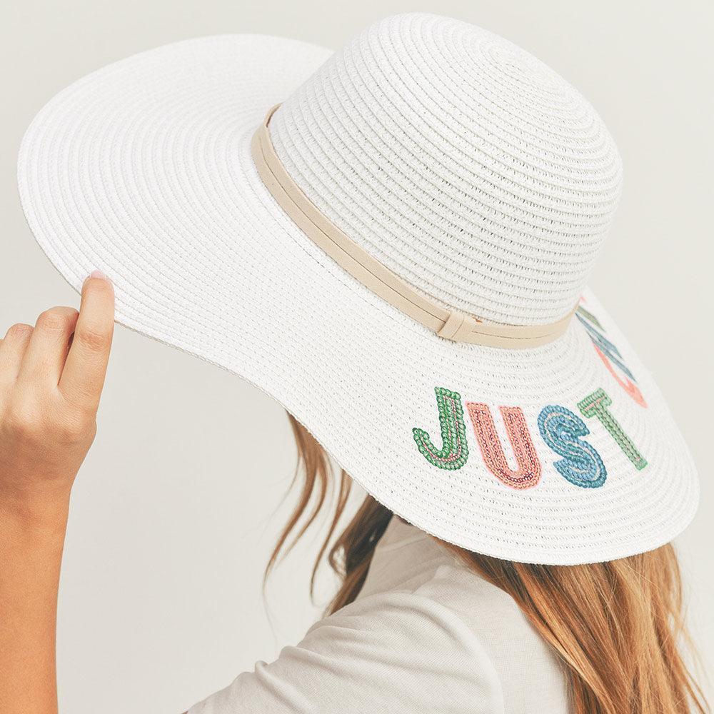 Just Chill Out Sequin Message Straw Panama Sun Hat - Jewelry Store by Erik Rayo