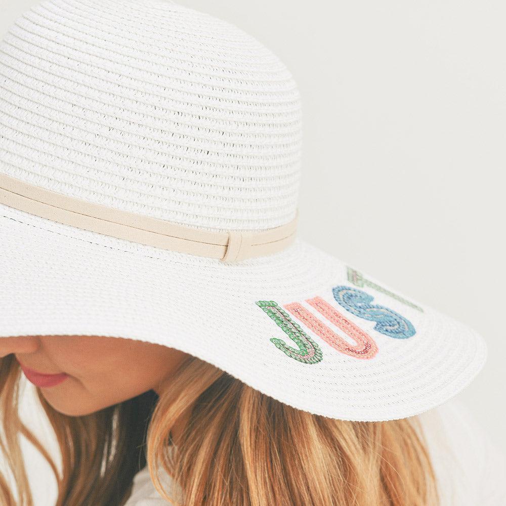 Just Chill Out Sequin Message Straw Panama Sun Hat - Jewelry Store by Erik Rayo
