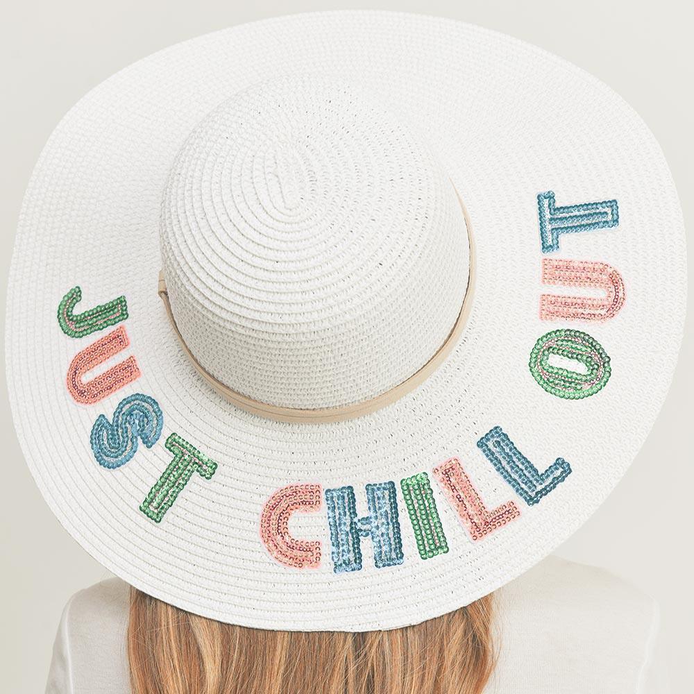 Just Chill Out Sequin Message Straw Panama Sun Hat - Jewelry Store by Erik Rayo