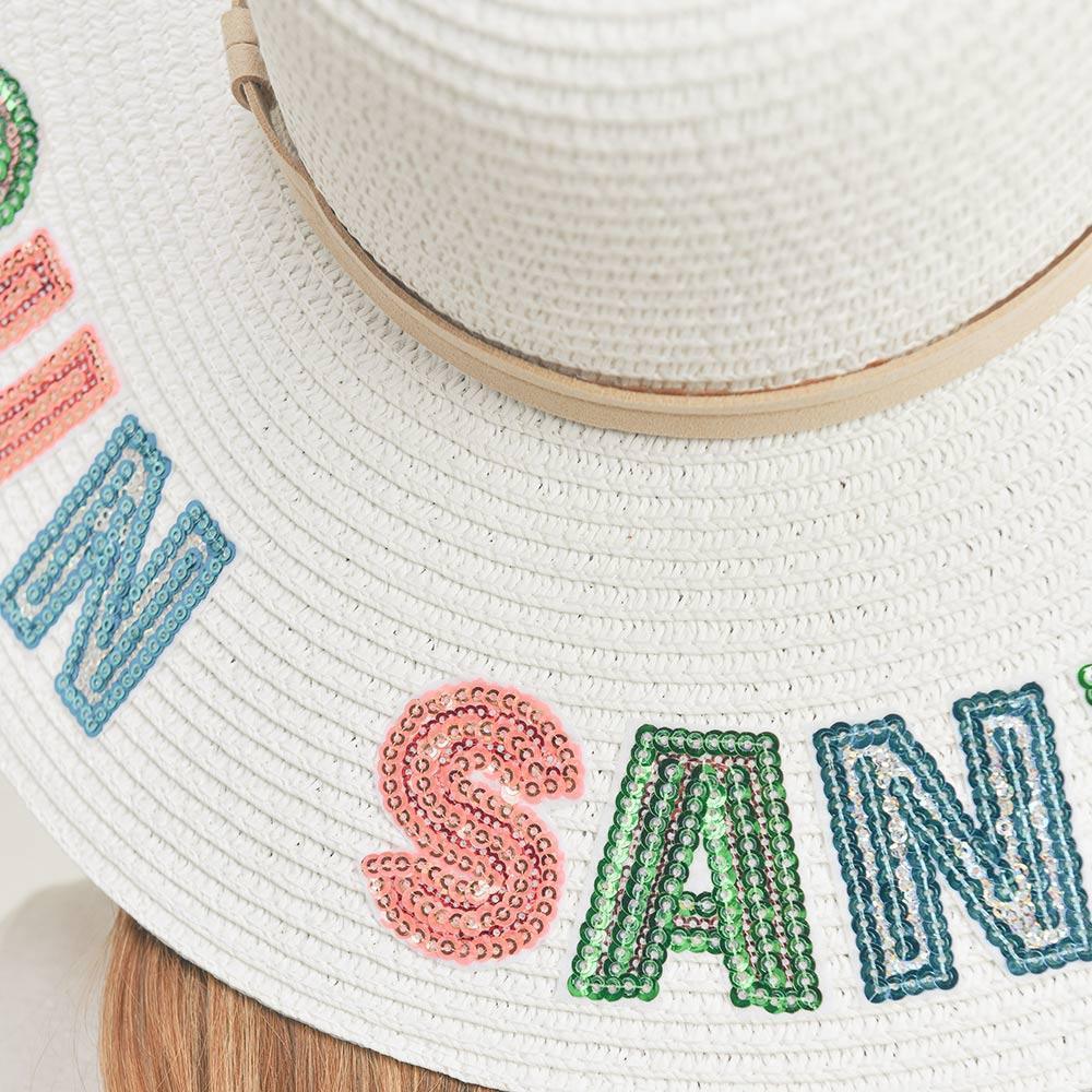 Sun Sand Sea Sequin Message Straw Panama Sun Hat - Jewelry Store by Erik Rayo