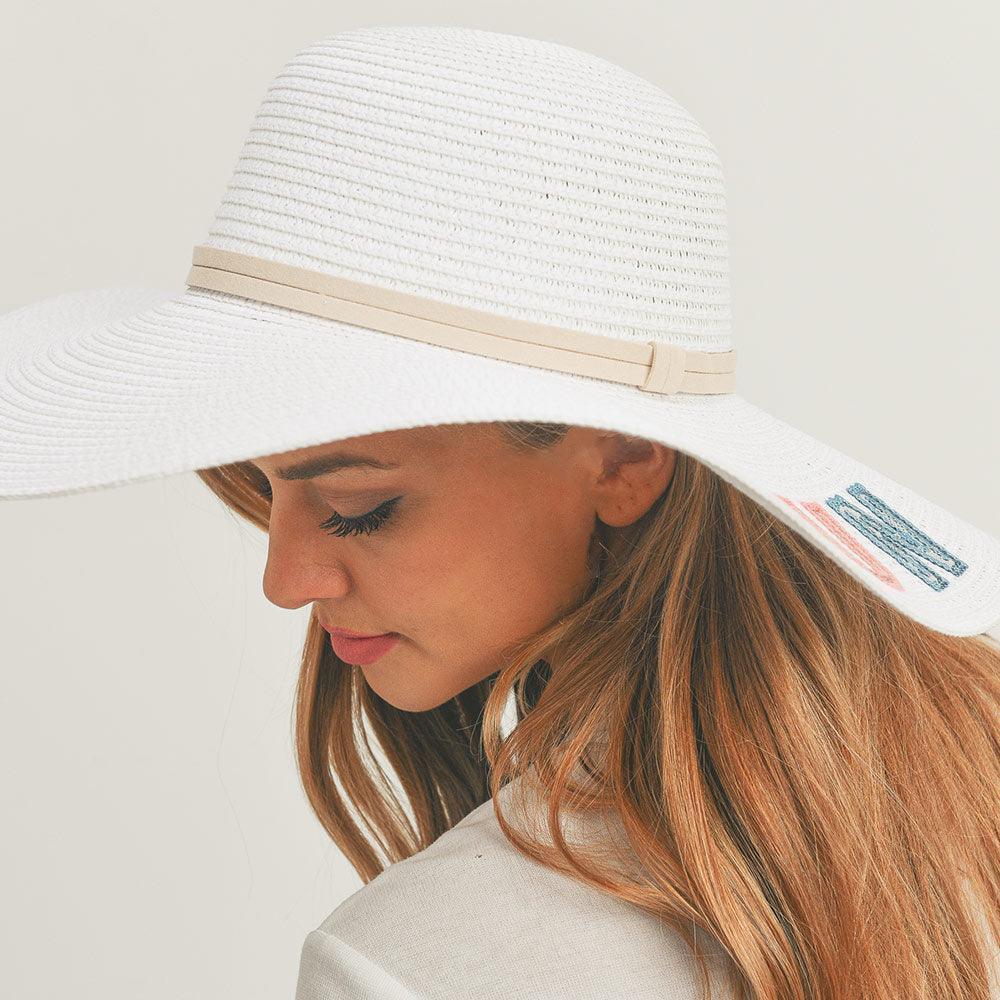 Sun Sand Sea Sequin Message Straw Panama Sun Hat - Jewelry Store by Erik Rayo