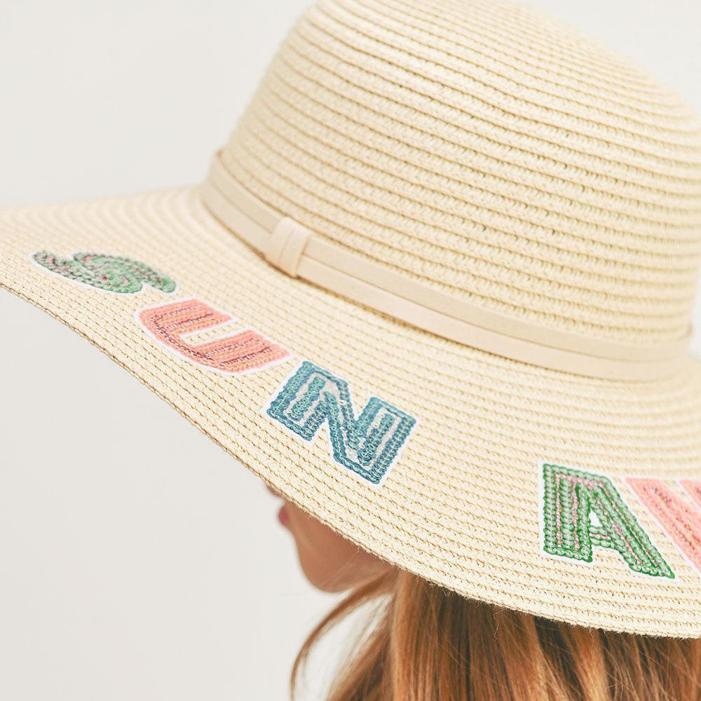 Sun And Fun Sequin Message Straw Panama Sun Hat - Jewelry Store by Erik Rayo