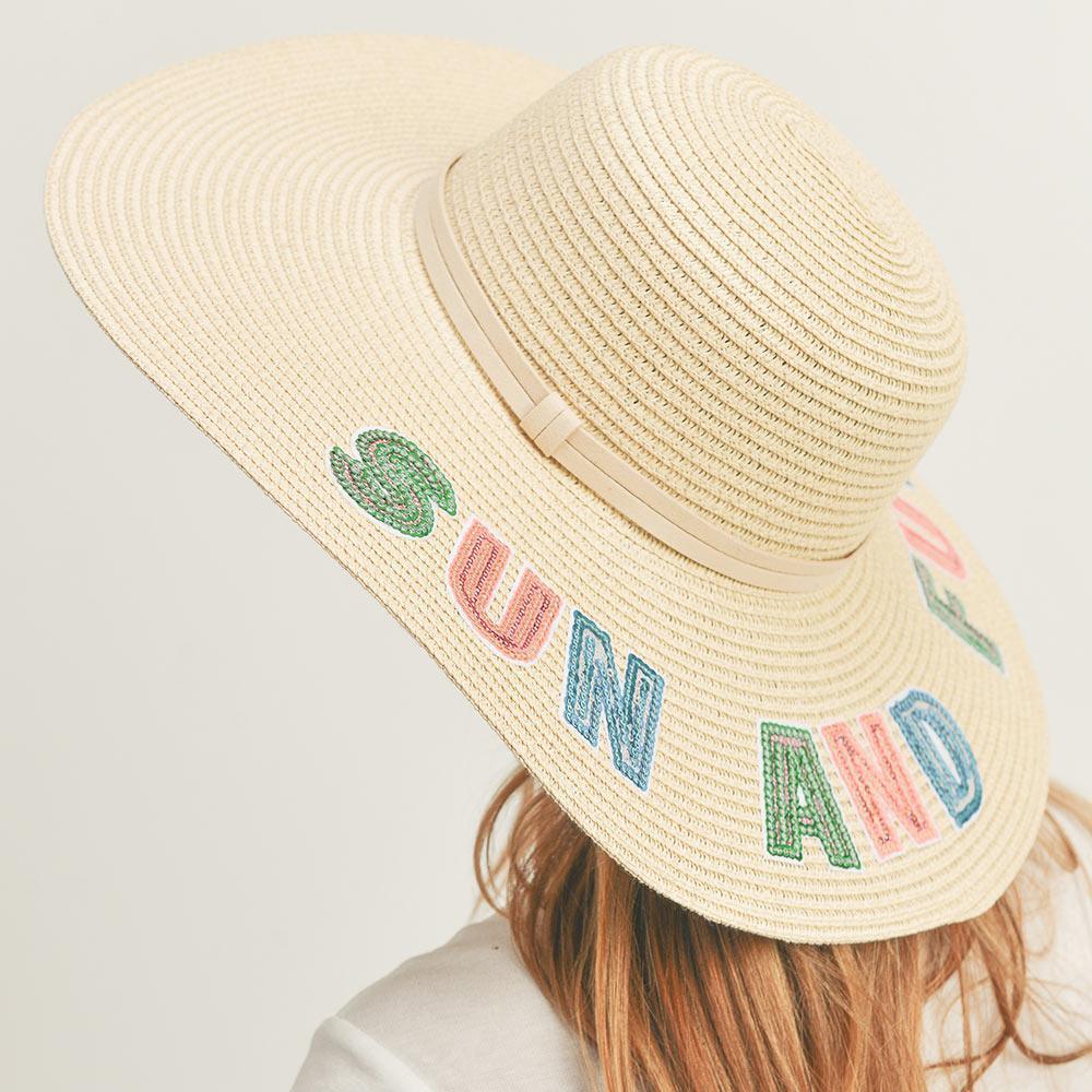 Sun And Fun Sequin Message Straw Panama Sun Hat - Jewelry Store by Erik Rayo