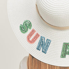 Load image into Gallery viewer, Sun And Fun Sequin Message Straw Panama Sun Hat
