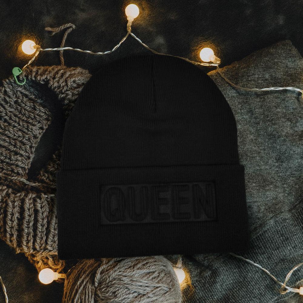 Queen Message Solid Knit Beanie Hat - Jewelry Store by Erik Rayo