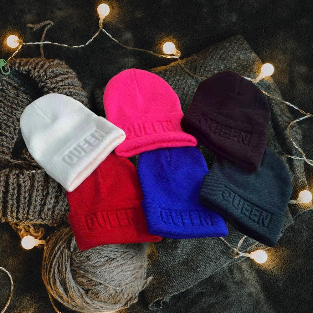 Queen Message Solid Knit Beanie Hat - Jewelry Store by Erik Rayo