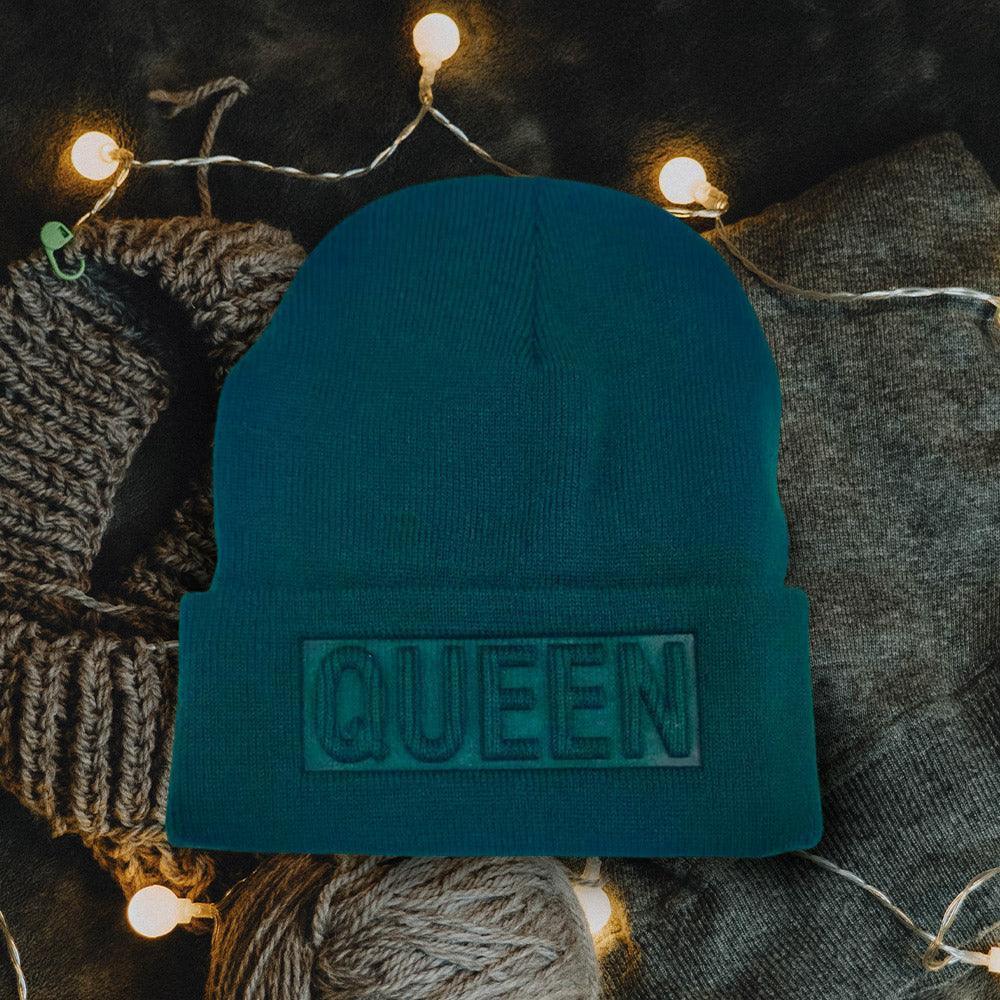 Queen Message Solid Knit Beanie Hat - Jewelry Store by Erik Rayo