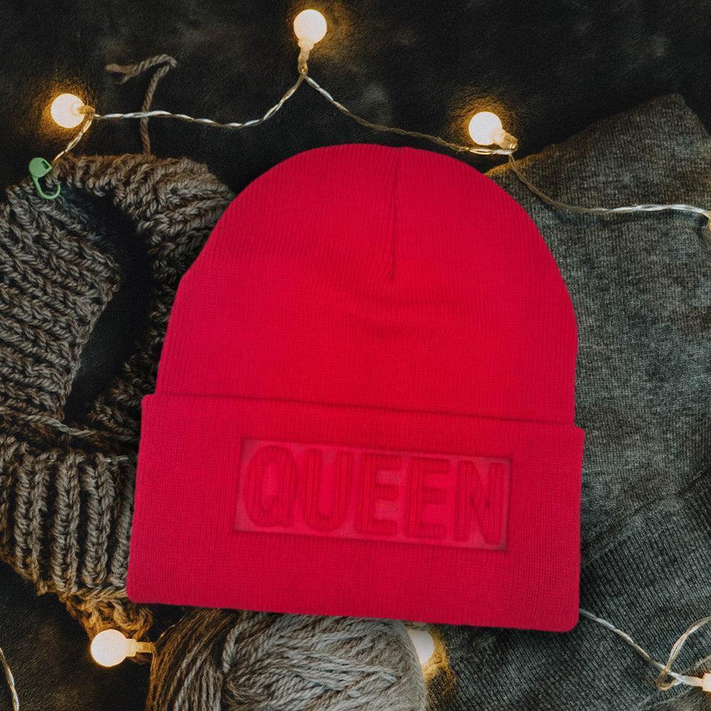 Queen Message Solid Knit Beanie Hat - Jewelry Store by Erik Rayo