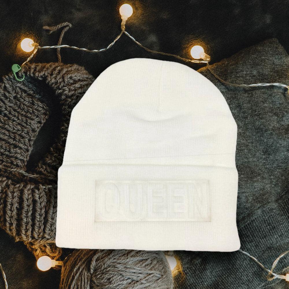Queen Message Solid Knit Beanie Hat - Jewelry Store by Erik Rayo