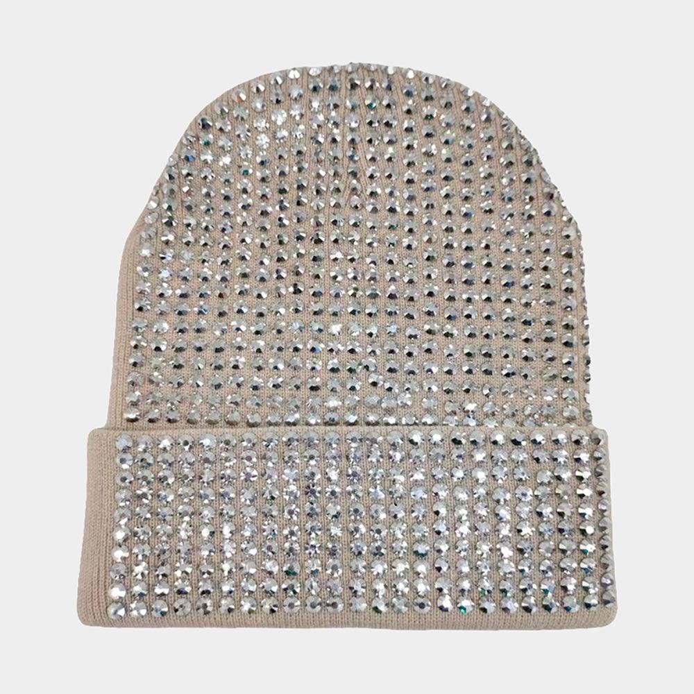 Studded Solid Knit Beanie Hat