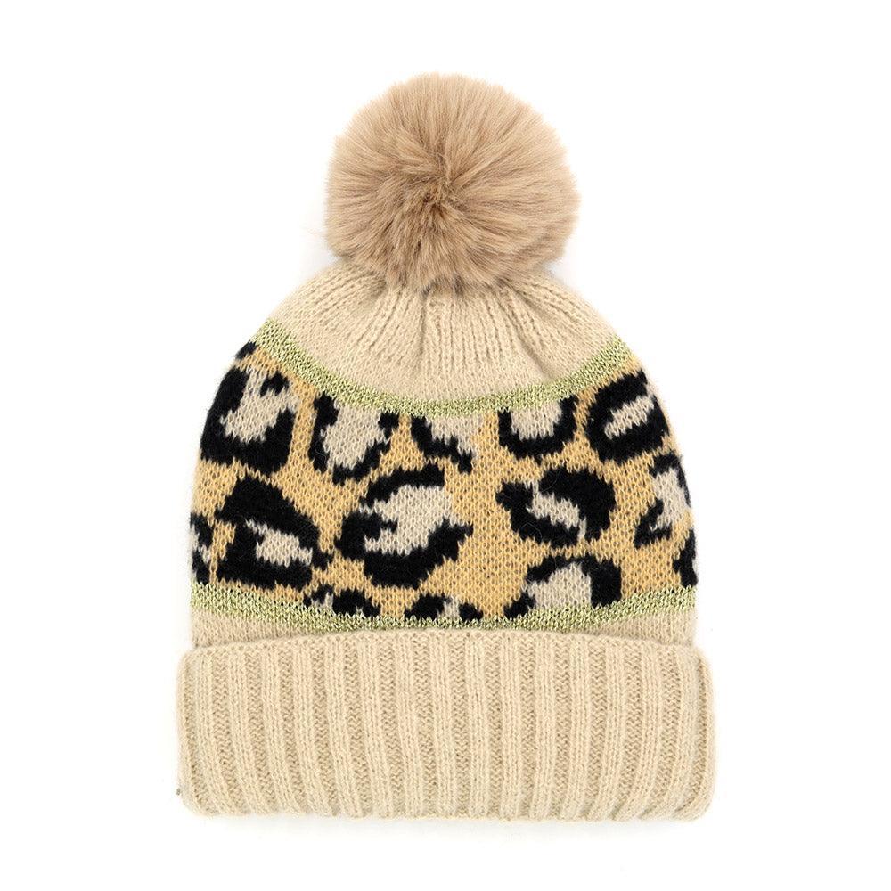 Leopard Patterned Pom Pom Beanie Hat - Jewelry Store by Erik Rayo