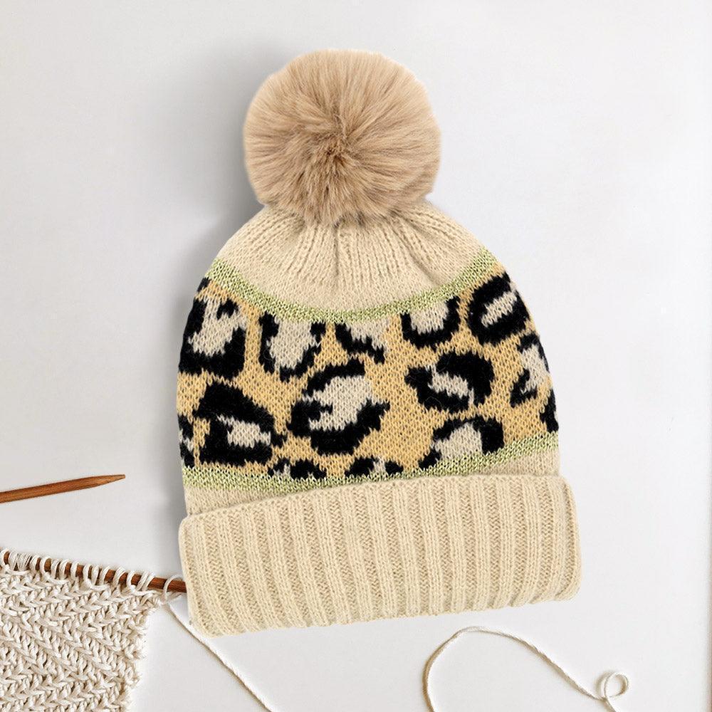 Leopard Patterned Pom Pom Beanie Hat - Jewelry Store by Erik Rayo