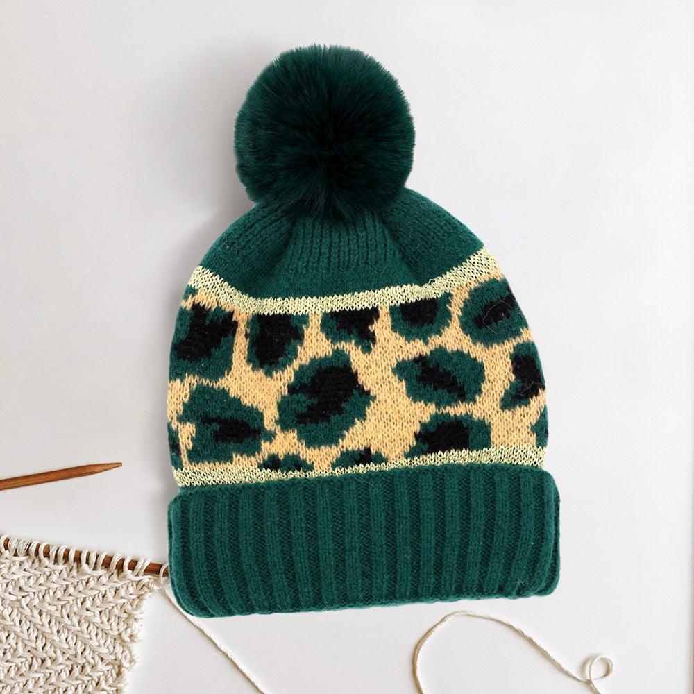 Leopard Patterned Pom Pom Beanie Hat - Jewelry Store by Erik Rayo