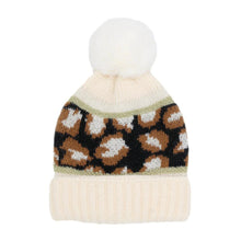 Load image into Gallery viewer, Leopard Patterned Pom Pom Beanie Hat
