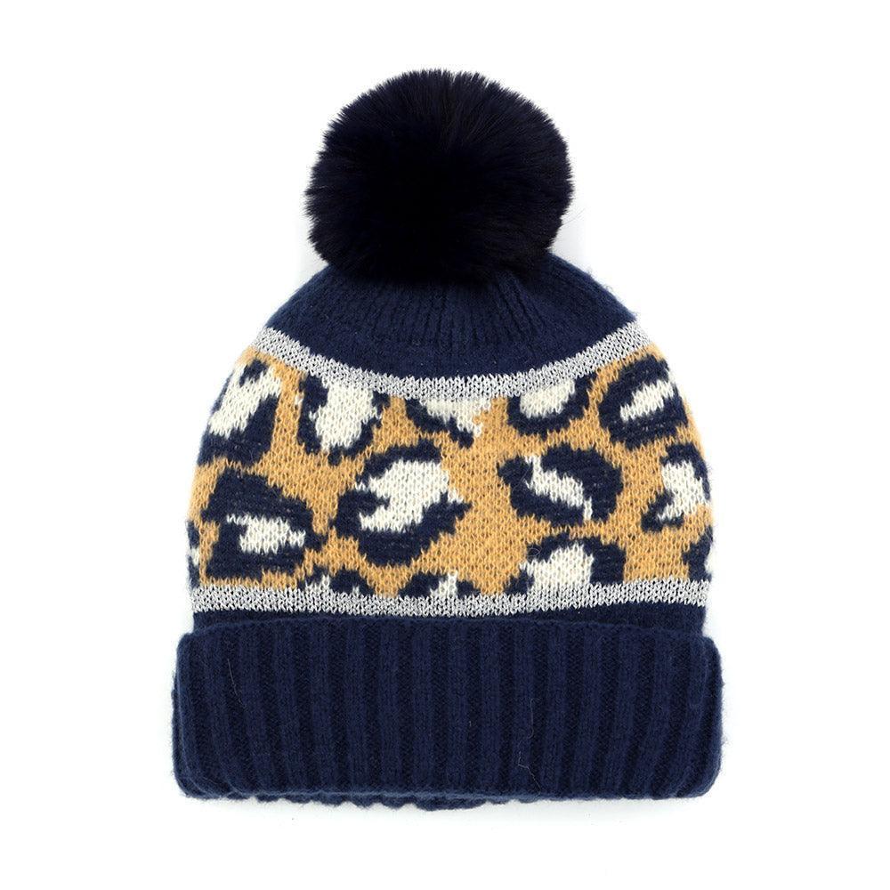 Leopard Patterned Pom Pom Beanie Hat - Jewelry Store by Erik Rayo