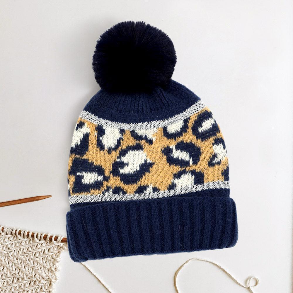 Leopard Patterned Pom Pom Beanie Hat - Jewelry Store by Erik Rayo