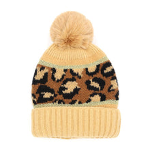 Load image into Gallery viewer, Leopard Patterned Pom Pom Beanie Hat
