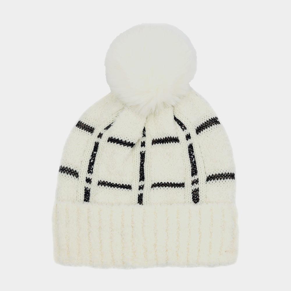 Plaid Check Patterned Pom Pom Beanie Hat - Jewelry Store by Erik Rayo
