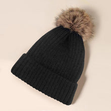 Load image into Gallery viewer, Solid Knit Faux Fur Pom Pom Beanie Hat
