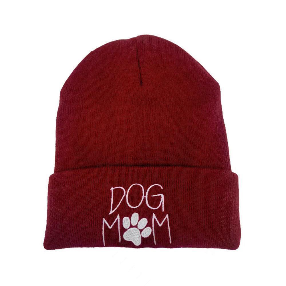 Dog Mom Message Paw Pointed Solid Knit Beanie Hat - Jewelry Store by Erik Rayo