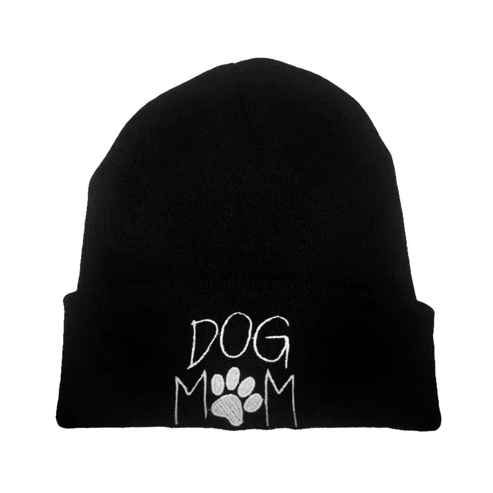 Dog Mom Message Paw Pointed Solid Knit Beanie Hat - Jewelry Store by Erik Rayo