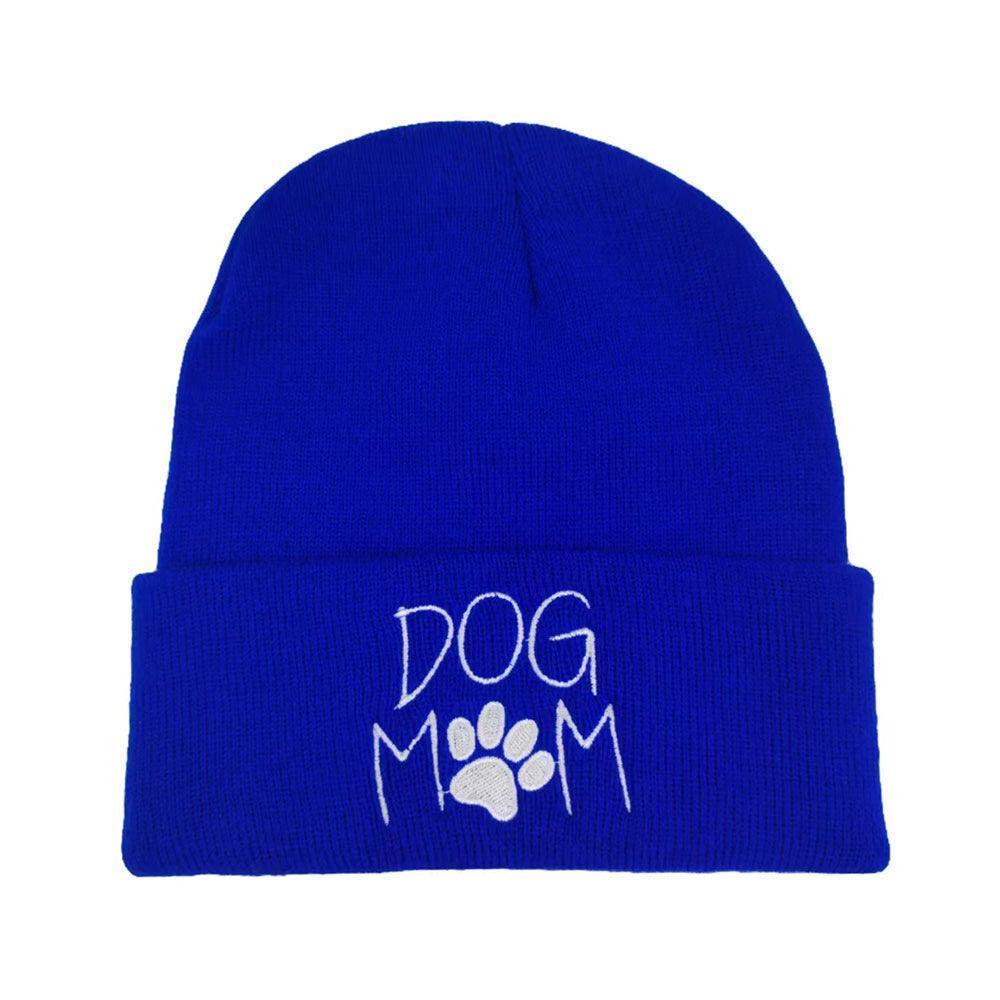 Dog Mom Message Paw Pointed Solid Knit Beanie Hat - Jewelry Store by Erik Rayo