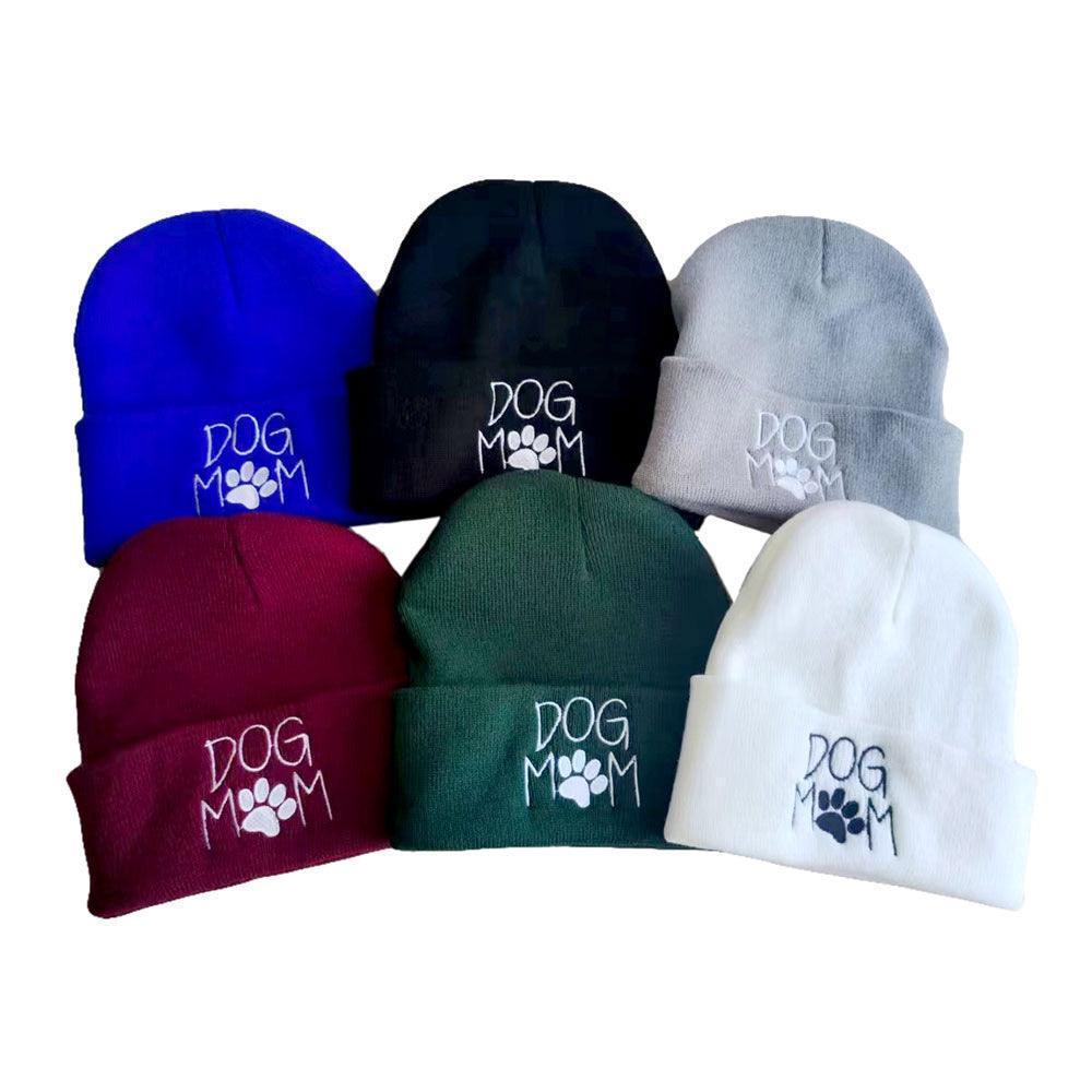 Dog Mom Message Paw Pointed Solid Knit Beanie Hat - Jewelry Store by Erik Rayo