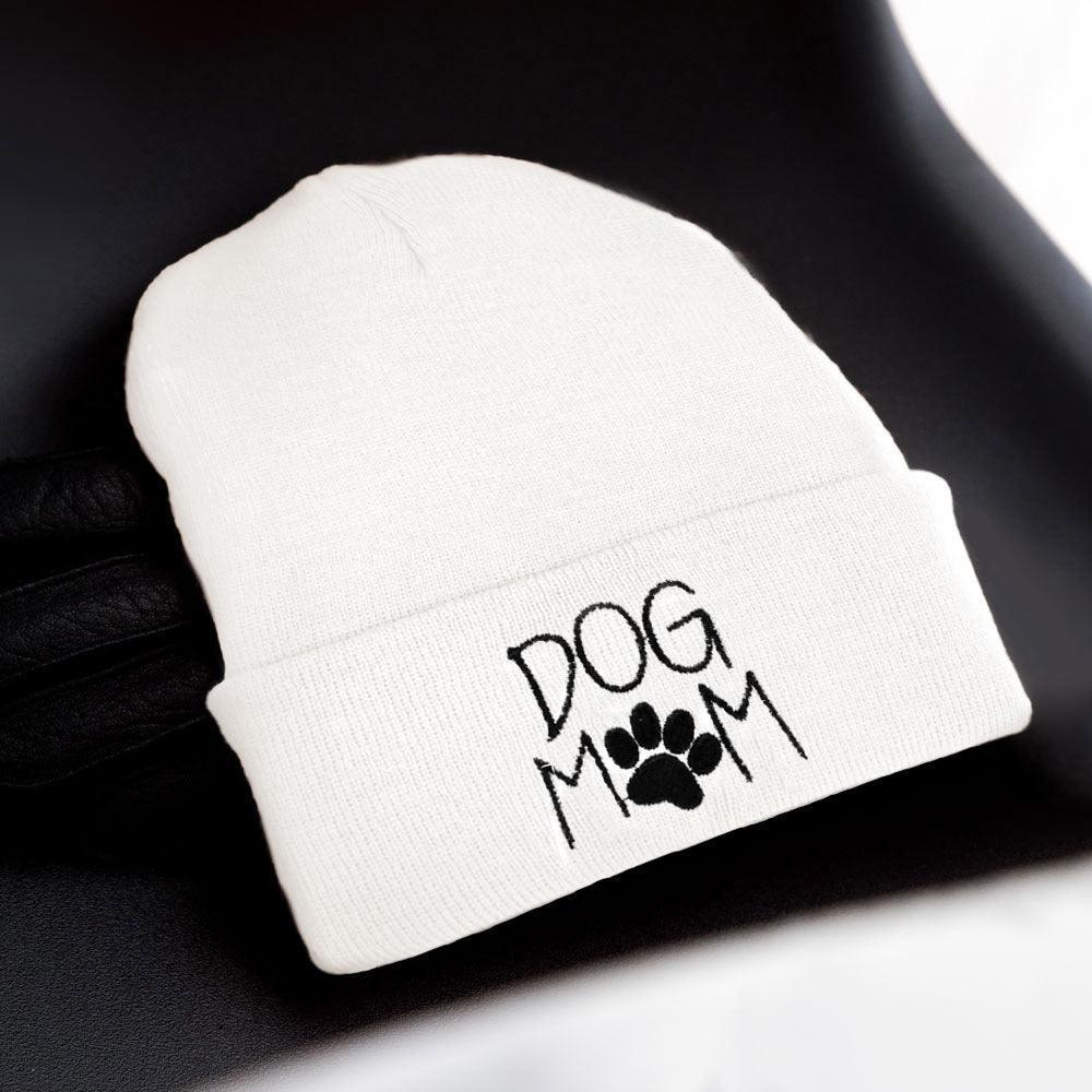 Dog Mom Message Paw Pointed Solid Knit Beanie Hat - Jewelry Store by Erik Rayo