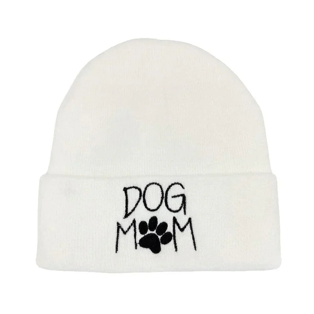 Dog Mom Message Paw Pointed Solid Knit Beanie Hat - Jewelry Store by Erik Rayo