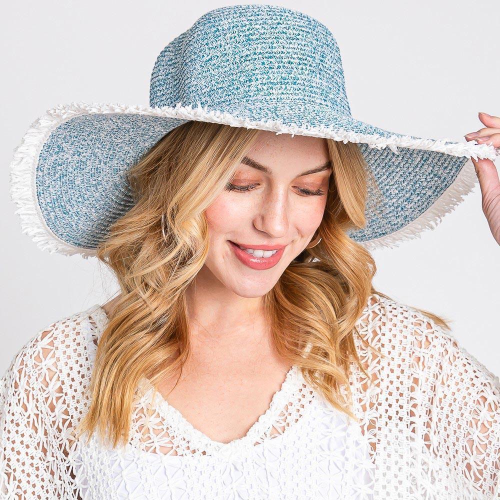 Frayed Two Tone Mixed Color Straw Floppy Hat - Jewelry Store by Erik Rayo