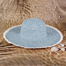 Load image into Gallery viewer, Frayed Two Tone Mixed Color Straw Floppy Hat
