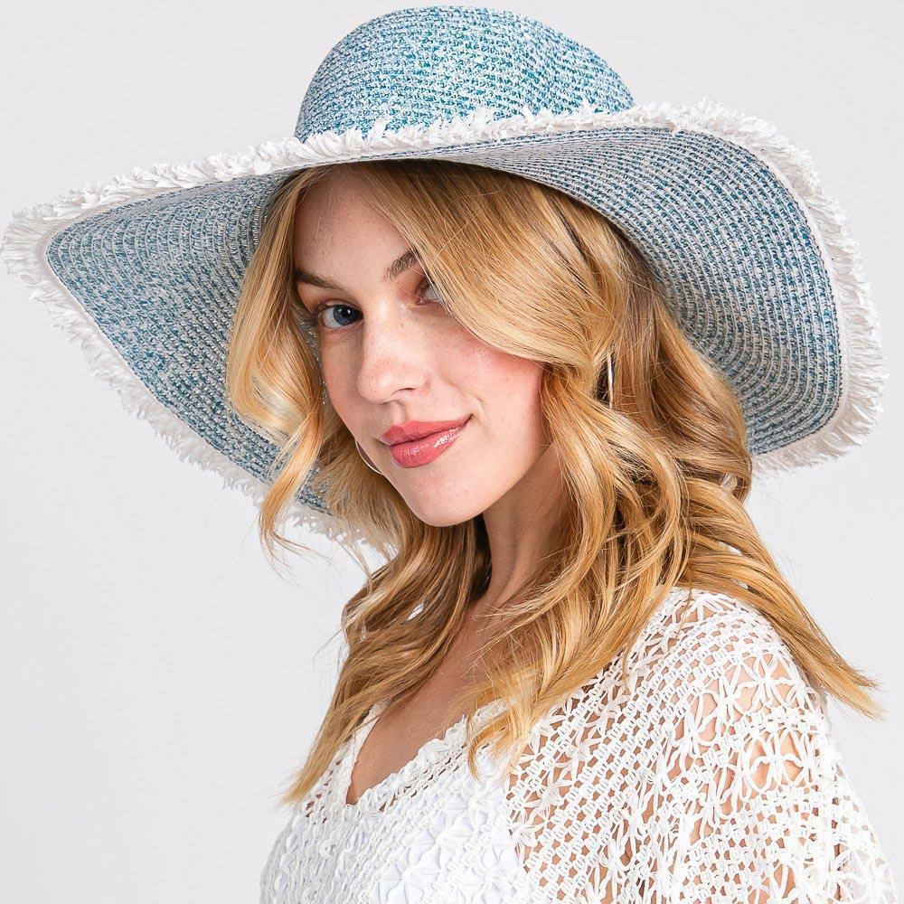 Frayed Two Tone Mixed Color Straw Floppy Hat - Jewelry Store by Erik Rayo