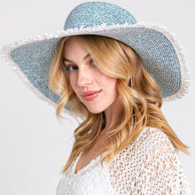 Load image into Gallery viewer, Frayed Two Tone Mixed Color Straw Floppy Hat
